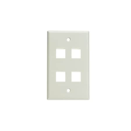 Cable Wholesale Keystone Wall Plate, White, 4 Port, Single Gang 301-4K-W